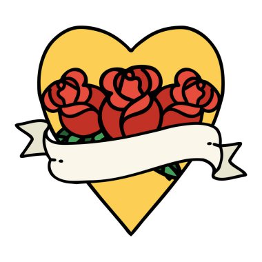 Geleneksel kalp şeklinde dövme ve çiçekli pankart