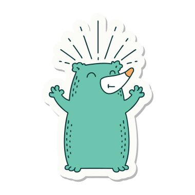 Dövme stili mutlu ayı çıkartması.