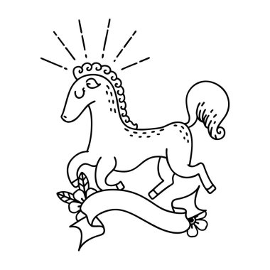 Siyah çizgili parşömen dövmeli zıplayan aygır.