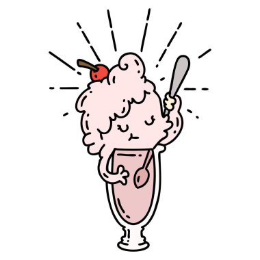 Geleneksel dövmeli dondurma karakterinin çizimi