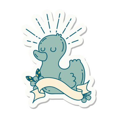 Dövme stili plastik ördek çıkartması.