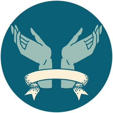 açık el pankartıyla dövme biçimi simgesi