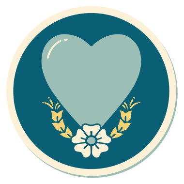 Geleneksel bir kalp ve çiçek stiliyle dövme çıkartması.