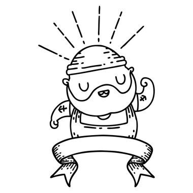 Siyah çizgili parşömen dövmeli sakallı adam pazılarını esnetiyor.