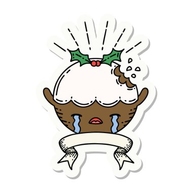 Dövme stili bir puding stili çıkartması ağlıyor.