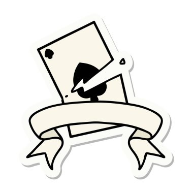 Yırtık bir kartın pankartıyla dövme stili etiketi