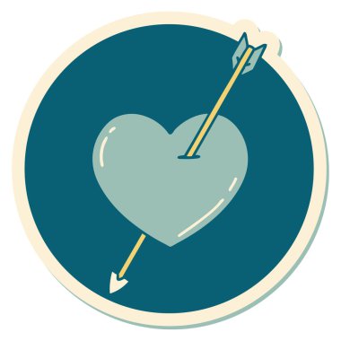 Okun ve kalbin geleneksel stiliyle dövme çıkartması