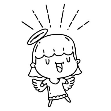 Geleneksel siyah çizginin çizimi dövme tarzı şarkı söyleyen melek