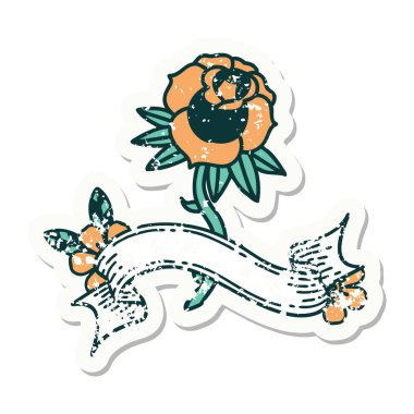 Üzerinde gül bayrağı olan eski bir etiket.