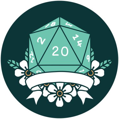 Doğal 20 kritik vuruş D20 zarının simgesi