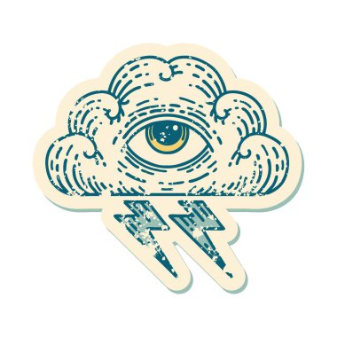 Her şeyi gören bir göz bulutunun sembolik depresif dövme görüntüsü