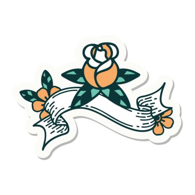 Tek bir gül sancağına sahip dövme stili çıkartması