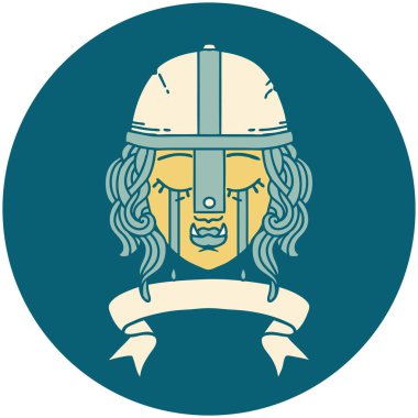 Retro Dövme Tarzı Ağlayan Ork savaşçı karakter yüzü