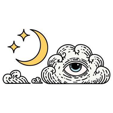 Geleneksel ay yıldızları ve bulut stili dövme