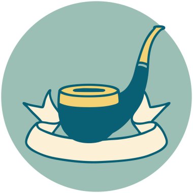 Sigara içen piposunun pankartına sahip dövme biçimi simgesi