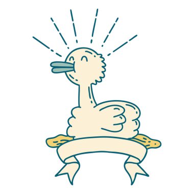 Dövme stili yüzen ördekli parşömen.