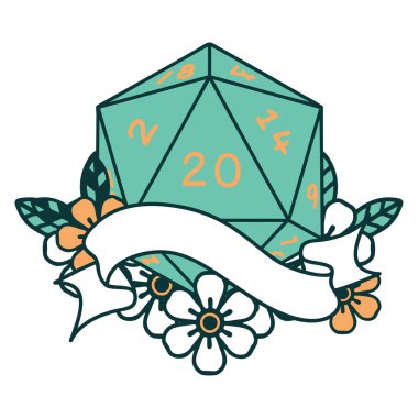 Retro Dövme Biçimi Doğal 20 D20 zar atma