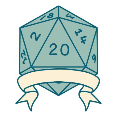 Retro Dövme Biçimi Doğal 20 kritik vuruş D20 zar atma