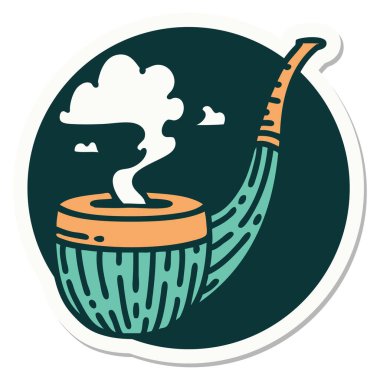 Geleneksel sigara piposu stiliyle dövme çıkartması.