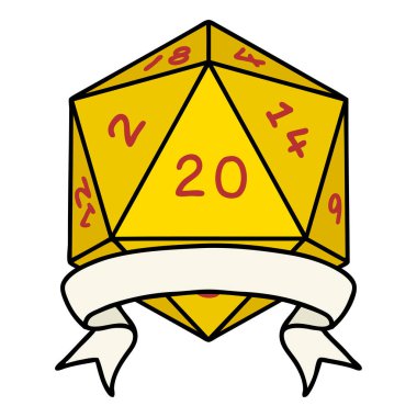 Retro Dövme Biçimi Doğal 20 kritik vuruş D20 zar atma