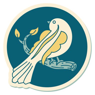 Geleneksel stil dövmeli, daldaki bir kuş.