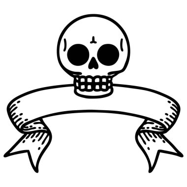 Kafatası dövmeli geleneksel siyah çizgi dövmesi.