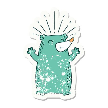 Dövme stili eski bir çıkartma. Mutlu ayı.