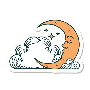 Hilal ve bulutların geleneksel stiliyle dövme çıkartması.