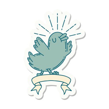 Dövme stili mutlu kuş çıkartması.