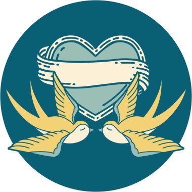 Kırlangıçların ikonik dövme şekli ve sancaklı bir kalp.