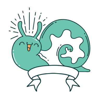 Dövme stili mutlu salyangoz pankartı.