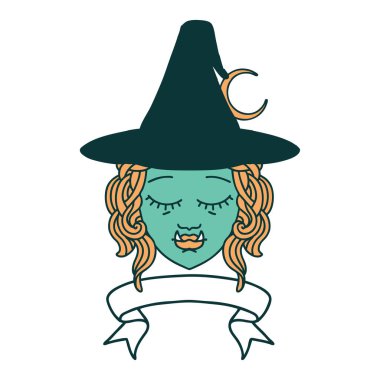 Retro Dövme Biçimi Sancaklı yarım ork karakter yüzü