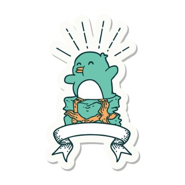 Dövme stili penguen çıkartması mevcut.