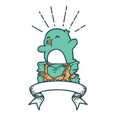 Dövme stili penguen dövmeli parşömen.