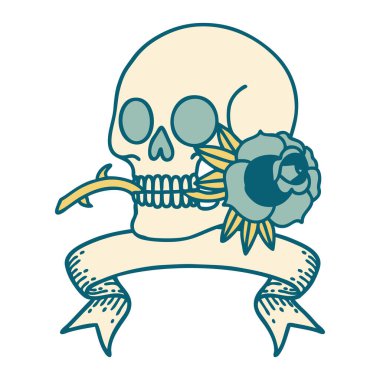 Geleneksel dövmeli kafatası ve gülle