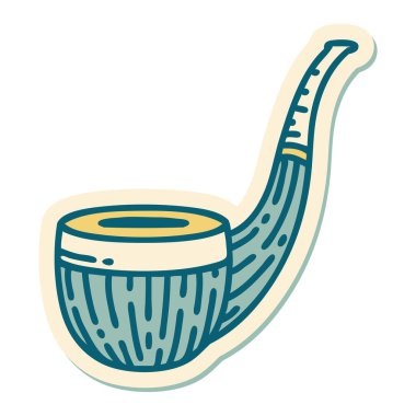 Geleneksel sigara piposu stiliyle dövme çıkartması.