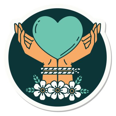 Dövme çıkartması geleneksel stil eller ve kalp.