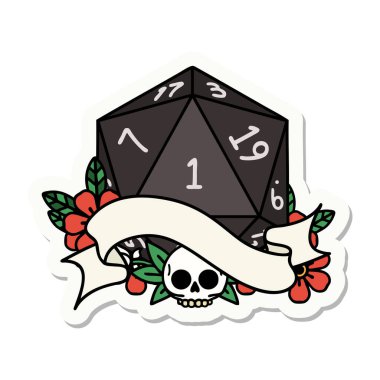 Doğal bir d20 zar çıkartması.