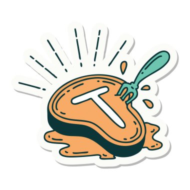 Dövme stili biftek ve çatal çıkartması.