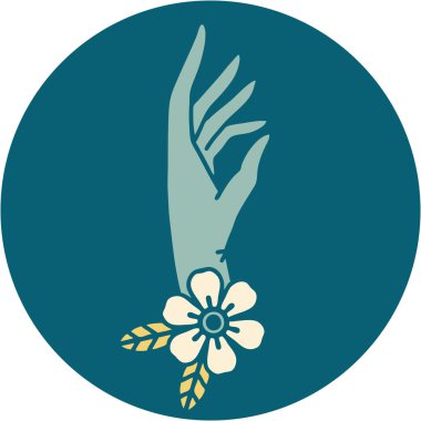 Bir el ve çiçeğin ikonik dövme görüntüsü