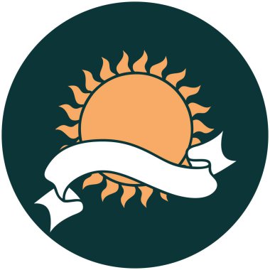 dövme stili simgesi ve güneş pankartı