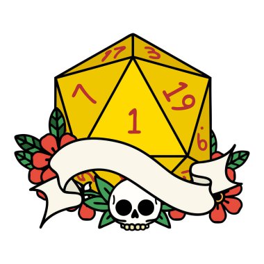 Retro Dövme Biçimi Doğal bir d20 zar atma