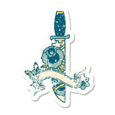 Hançer ve çiçeklerle süslenmiş eski bir etiket