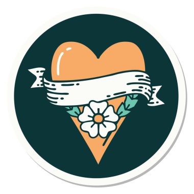 Geleneksel kalp çiçeği ve bayrak şeklinde dövme çıkartması.