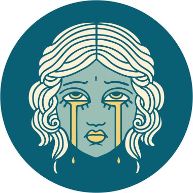 İkonik dövme stili ağlayan kadın yüzü.