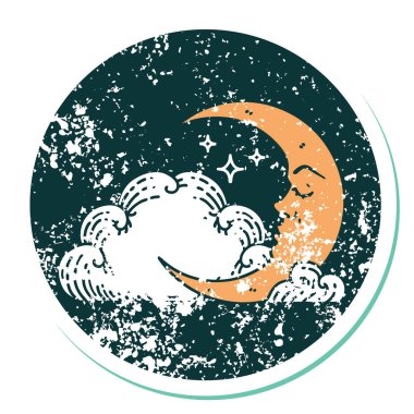 Hilal ay ve bulutların sembolik dövmeli görüntüsü