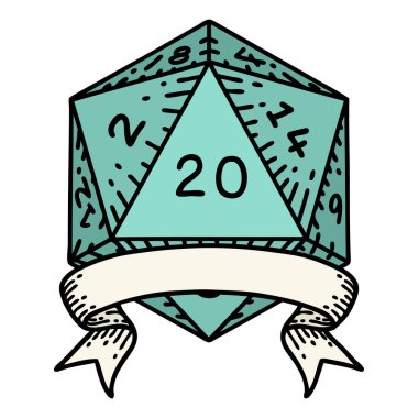 Retro Dövme Biçimi Doğal 20 kritik vuruş D20 zar atma