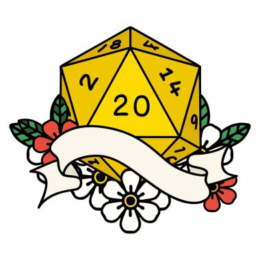 Retro Dövme Biçimi Doğal 20 D20 zar atma