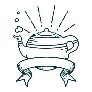 Dövme stili buharlı çaydanlık afişi