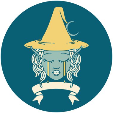 Retro Dövme Biçimi ağlayan elf büyücüsü karakter yüz ve bayrak